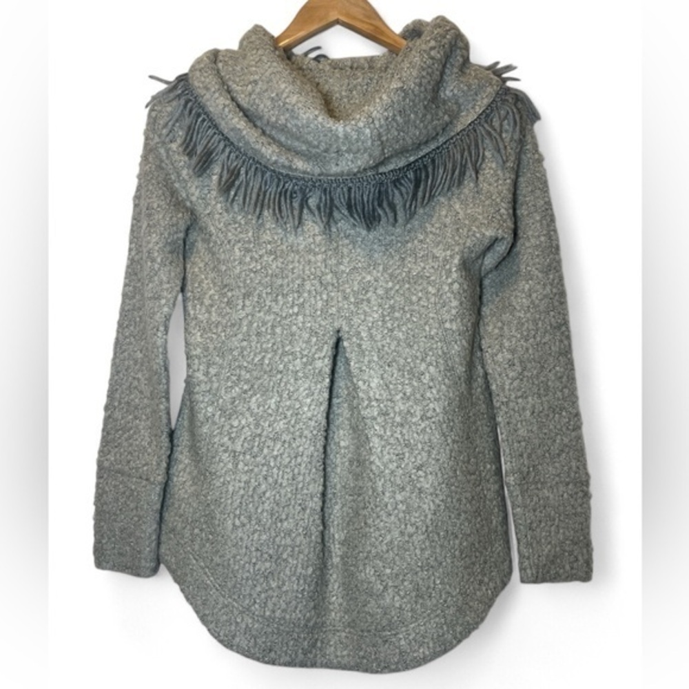 Anthropologie Angel of the North Sweater Sz XS Gray Cowl Neck Wool Blend Fringe - Picture 2 of 6
